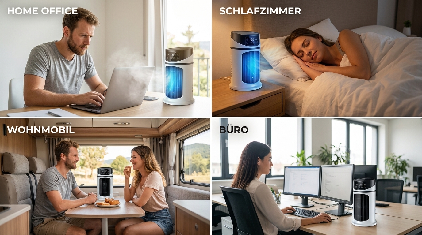 PolarBreeze im Einsatz: Home Office, Schlafzimmer, Wohnmobil und Büro